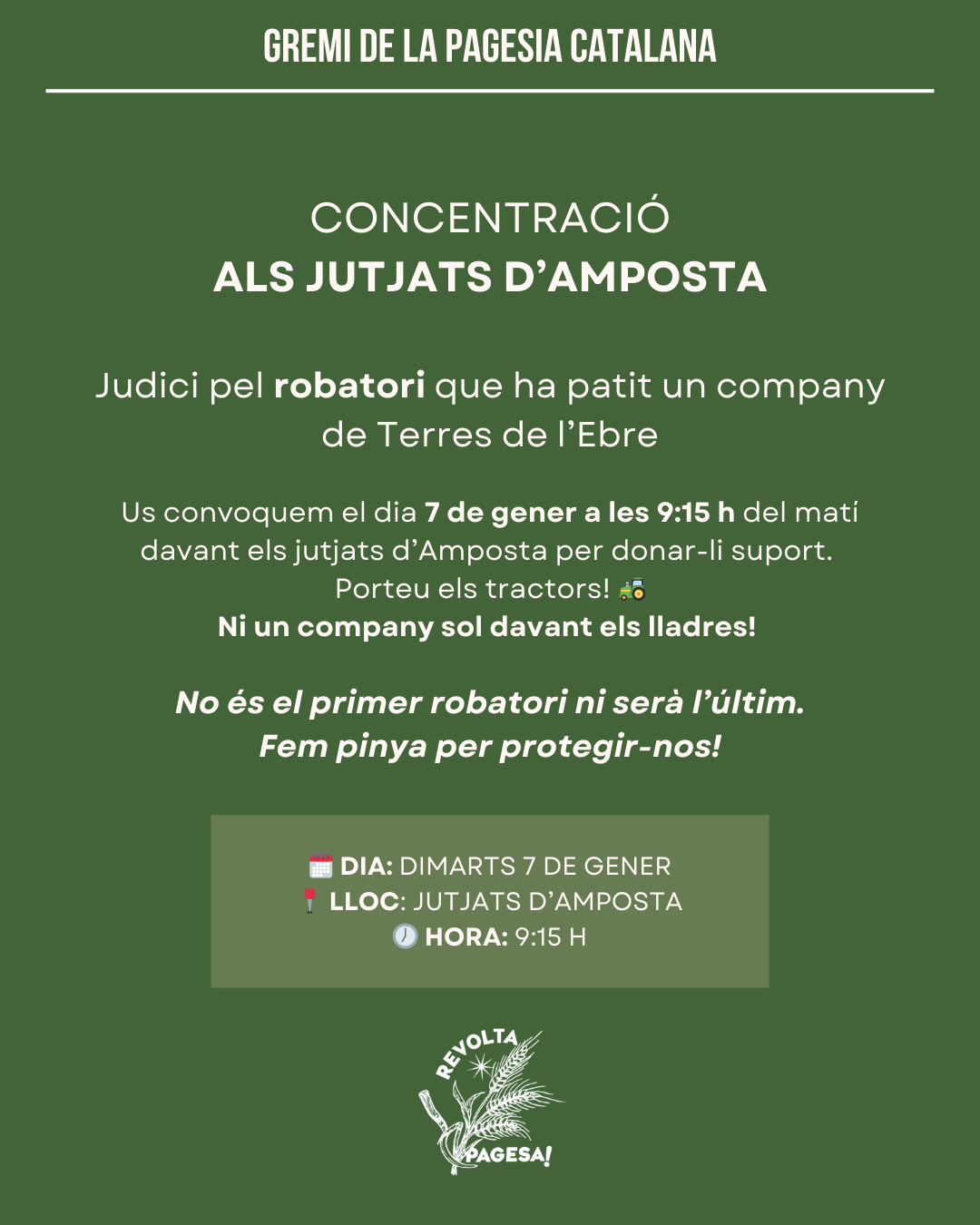 cartell anunciant la concentració als jutjats d'Amposta